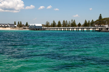 Fototapeta na wymiar Busselton Australia, View of jetty from ocean looking back to shore