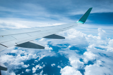 The image of wing aircraft on a bright sky day