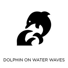 Dolphin on water waves icon. Dolphin on water waves symbol design from Summer collection.