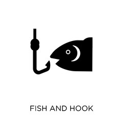Fish and hook icon. Fish and hook symbol design from Summer collection.