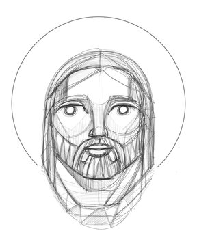 Jesus Christ Face hand drawn pencil illustration