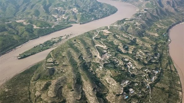 Aerial view of the splendid Qiankun Bay and Yellow River, Shanxi, China