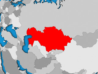 Kazakhstan on blue political 3D globe.