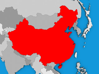 China on blue political 3D globe.
