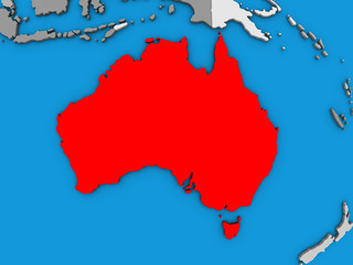 Obraz premium Australia on blue political 3D globe.