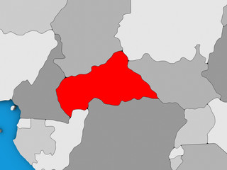 Central Africa on blue political 3D globe.