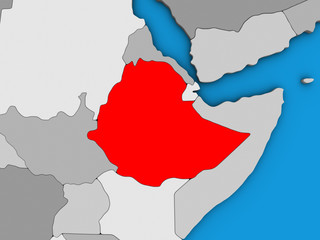 Fototapeta premium Ethiopia on blue political 3D globe.