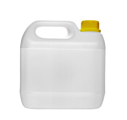 white gallon container with water or gasoline