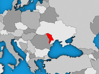 Moldova on blue political 3D globe.