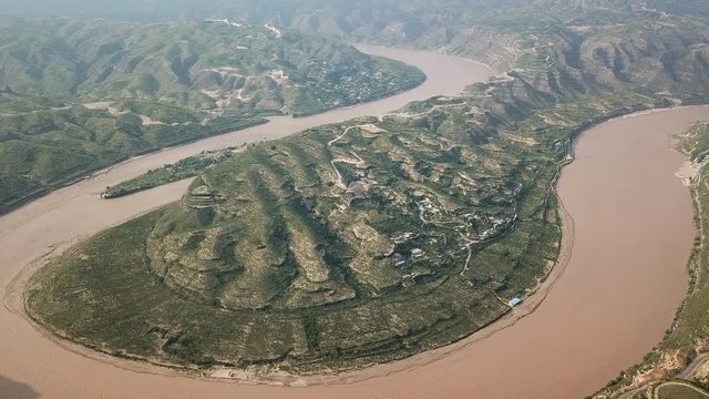 Aerial view of the splendid Qiankun Bay and Yellow River, Shanxi, China