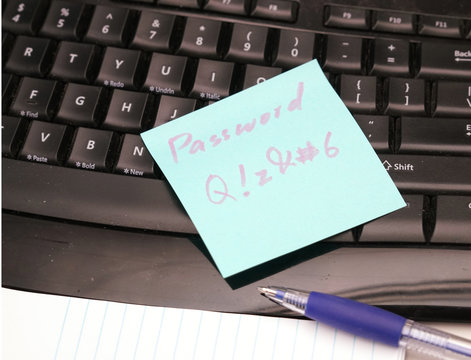 note pad with complicated password put on keyboard