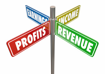 Profits Revenue Income Earnings 4 Way Sign 3d Illustration © iQoncept