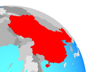 Fototapeta premium China on simple blue political globe.