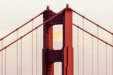 October Moonrise over the Bridge. The Golden Gate Bridge shot from the Marin Headlands, Marin...