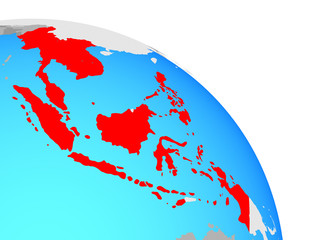 ASEAN memeber states on simple blue political globe.