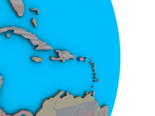 Puerto Rico with embedded national flag on simple political 3D globe.