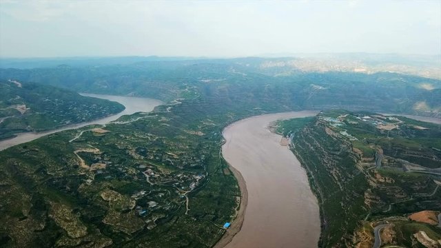 Aerial view of the splendid Qiankun Bay and Yellow River, Shanxi, China