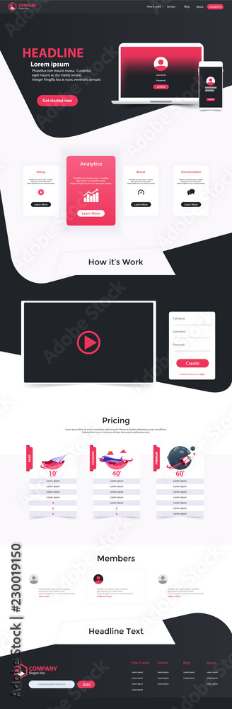 Wall mural website landing page design web analytics website vector template design