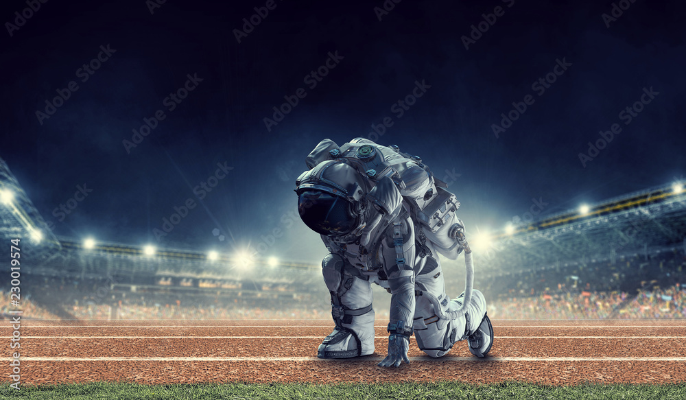 Canvas Prints astronaut starting to run. mixed media