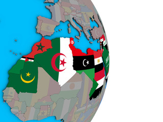 Arab League with flags on 3D globe