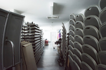 storage room with chair and table