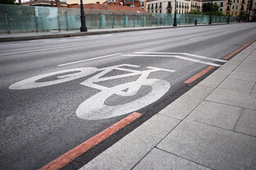bike path (bicycle lane) sign on the road of the city