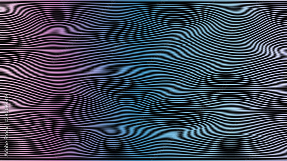 Aufkleber abstract vector wave lines green and blue colors isolated on black background for design elements in