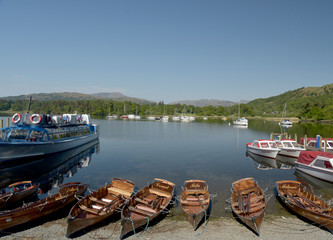 Rowing boats moored at Waterhead on Windermere, Lake District