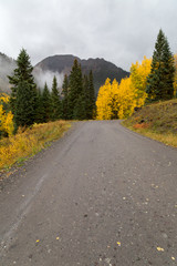 Fototapeta na wymiar Winding rural road scenic mountain colorado fall autumn color aspens