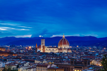 Fototapeta na wymiar Florence Cathedral and the city of Florence, Italy at night