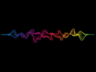 Abstract colourful wave lines isolated on black background in concept of music, technology, science