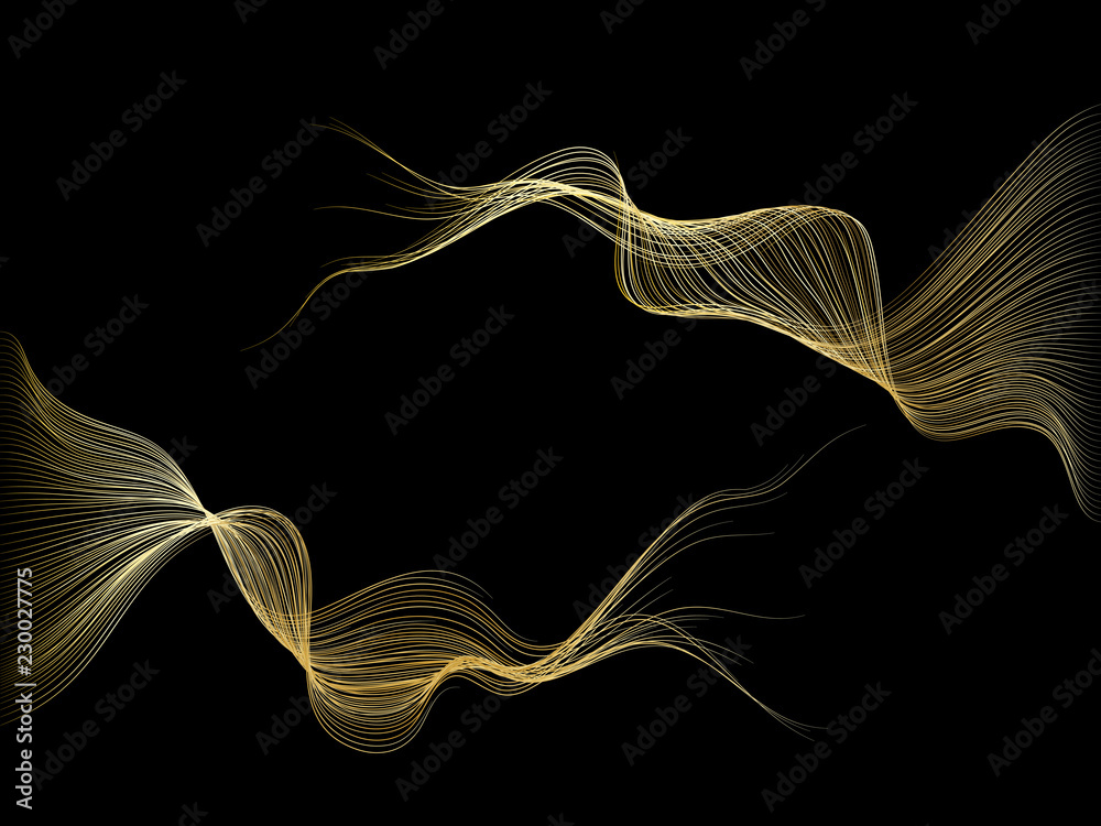 Aufkleber Abstract wave lines gold color isolated on black background. For vector design elements in concept luxury technology, creative, science