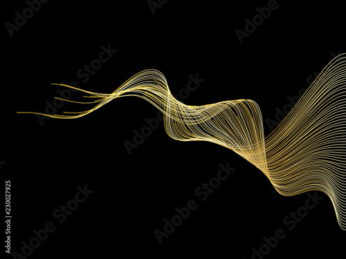 Abstract Wave Lines Gold Color Isolated On Black Background