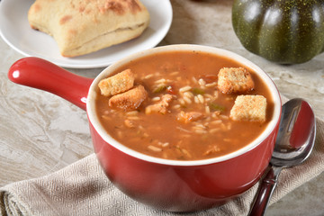 Cup of hearty chicken gumbo