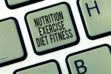 Text sign showing Nutrition Exercise Diet Fitness. Conceptual photo Healthy Lifestyle Weight loss analysisagement.