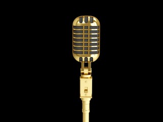 Fototapeta na wymiar 3D Rendering golden vintage studio microphone isolated on black background