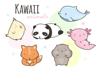 Kawaii animals. Colored vector set. All elements are isolated