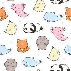 Cute funny animals. Colored vector seamless pattern