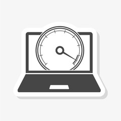 Laptop front view and internet speed sticker