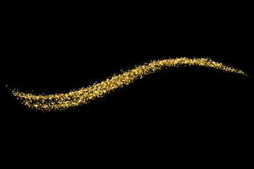 Wave Gold Glitter Texture Isolated On Black. Amber Particles Color. Celebratory Background. Golden Explosion Of Confetti.  - obrazy, fototapety, plakaty