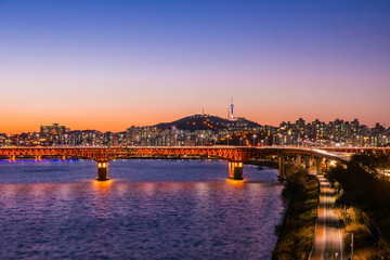 Bright and beautiful Seoul Han River night view