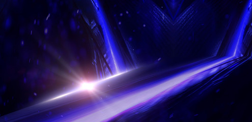 Empty background scene, abstraction with lights and neon. Virtual reality, blue background,...