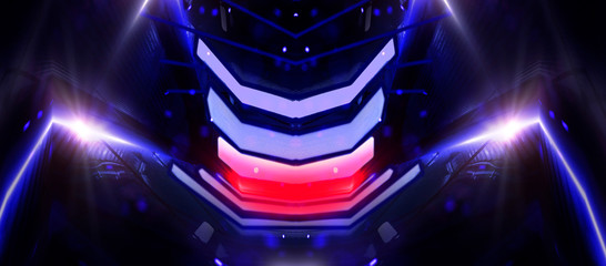 Empty background scene, abstraction with lights and neon. Virtual reality, blue background, spotlight. Space tunnels, agrigat.