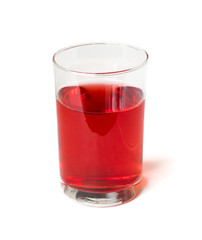 Fresh pomegranate juice in a glass beaker isolated on white background