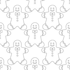 Gingerbread. Black and white illustration for coloring book or page. Christmas, holiday background.