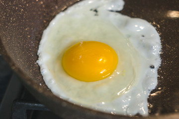 Fried egg on frying pan