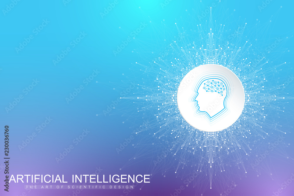 Leinwandbilder Artificial Intelligence Logo. Artificial Intelligence and Machine Learning Concept. Vector symbol AI. Neural networks and another modern technologies concepts. Technology sci-fi concept.