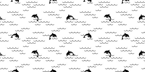 dolphin seamless pattern vector shark ocean wave fish fin illustration whale fin scarf isolated tile background repeat wallpaper
