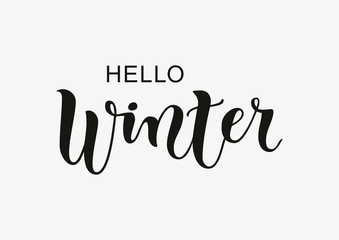Modern calligraphy lettering of Hello Winter in black isolated on white background for calendar, poster, banner, postcard, greeting card, sticker, decoration