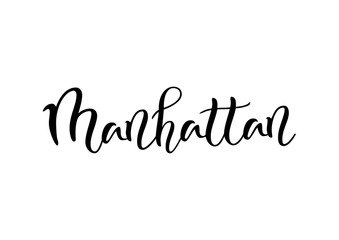 Modern calligraphy lettering of Manhattan in black isolated on white background for bar menu, cocktail menu, advertisement, cafe, restaurant, packaging, flyer